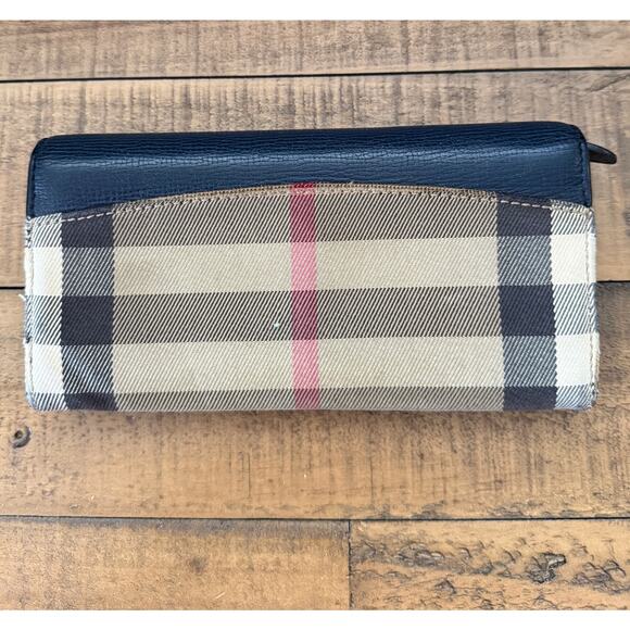 BURBERRY Calfskin House Check Porter Continental Wallet Navy Blue - Picture 3 of 14
